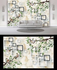 艺术花鸟电视背景墙