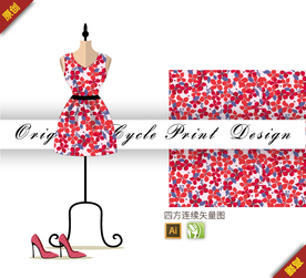 矢量中国红长寿花四方连续