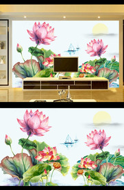 中式荷花背景墙