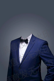 领结蓝色西装半身照