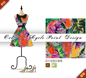 抽象热带雨林棕蒲叶子四方连续