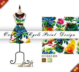 传统中国风金盏花芍药四方连续