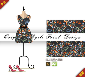 矢量字母小碎花四方连续