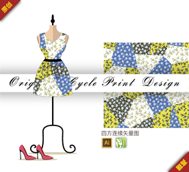 矢量花卉几何色块四方连续