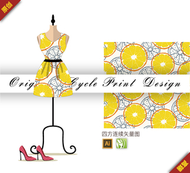 矢量几何柠檬水果四方连续