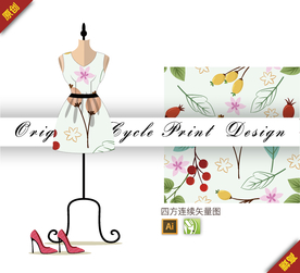 矢量野果茉莉花四方连续