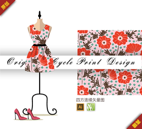 传统中国风木芙蓉四方连续