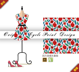 矢量草莓梅花四方连续