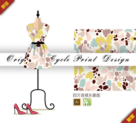 矢量抽象涂鸦花卉四方连续