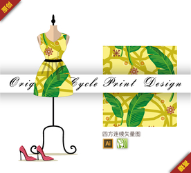 矢量棕蒲叶子梅花四方连续