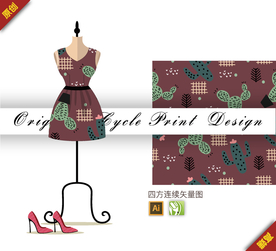 可爱卡通仙人掌植被四方连续