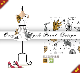 卡通简笔抽象动物四方连续