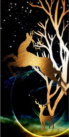 轻奢金箔发财鹿摇钱树玄关装饰画