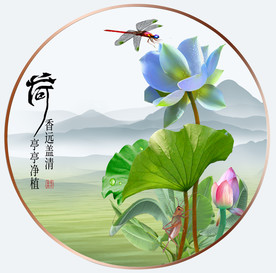 原创荷花装饰画背景墙