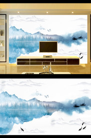 山水飞鸟电视背景墙