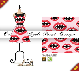 卡通潮流嘴巴四方连续