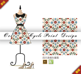 传统茉莉花四方连续纹样