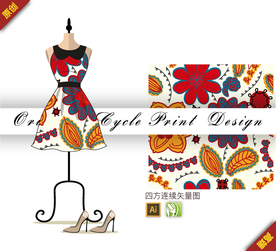 可爱抽象铁线莲四方连续