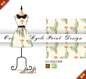 抽象树叶金盏花四方连续