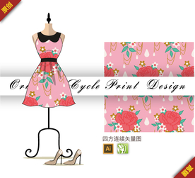 矢量玫瑰樱花四方连续