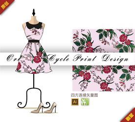 传统中国风木芙蓉四方连续