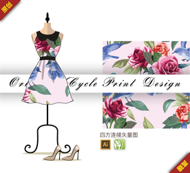 传统中国风月季四方连续