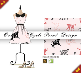 抽象简约动物猴子四方连续