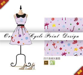 可爱圣诞喜庆四方连续