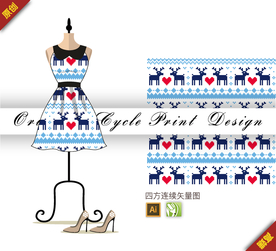 抽象几何麋鹿爱心四方连续