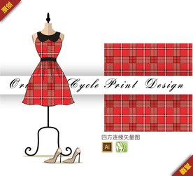 抽象中国红几何条格四方连续