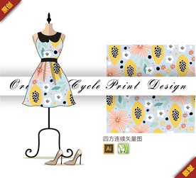 矢量抽象芒果茉莉花四方连续