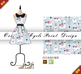 可爱卡通绵羊四方连续