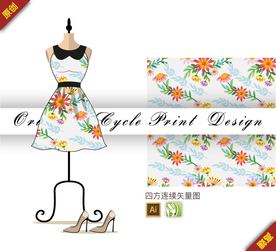 传统唯美荷花菊四方连续