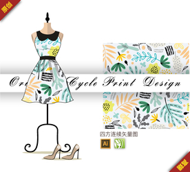 卡通抽象涂鸦树叶四方连续