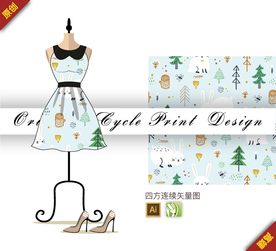 可爱丛林动物兔子四方连续