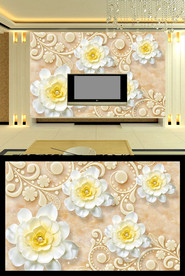 大理石浮雕花朵背景墙