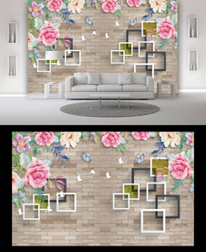 简约花朵电视背景墙