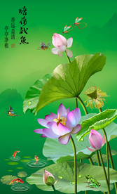 原创玄关高清荷花装饰画壁画