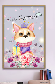可爱卡通大眼萌狗狗装饰画