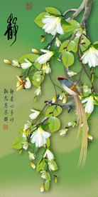 原创玄关玉兰花喜鹊装饰画背景墙