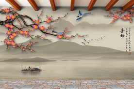 原创手绘梅花喜鹊装饰画背景墙