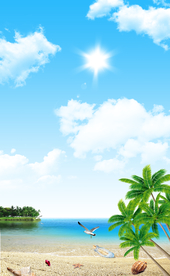 美丽的海边蓝天白云大海