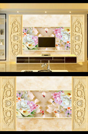 大理石牡丹背景墙