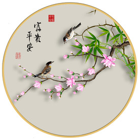 原创手绘梅花花鸟竹子装饰画