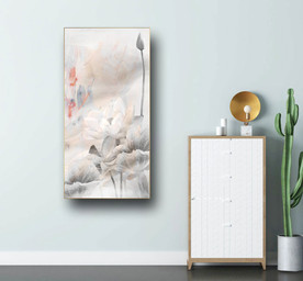 彩绘荷花玄关背景墙