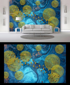 金箔飞鸟背景墙