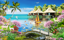 一帆风顺风景背景墙