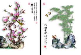 原创玉兰竹子花鸟装饰画背景墙