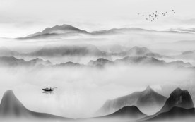 高档 山水画无框画 TIF分层