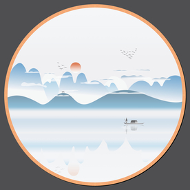 新中式水墨山水装饰矢量背景图